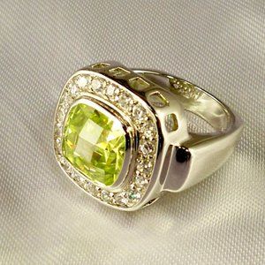New Charles Winston Yellow Green Doublet Cubic Zirconias Silver Ring